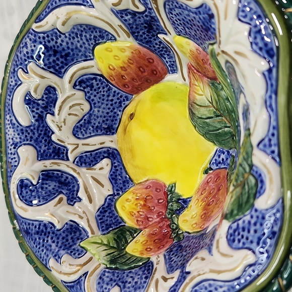 Fitz and Floyd Florentine Fruits al Fresco Blue Nuts Candy Dish, Octagonal Shape - Picture 4 of 8